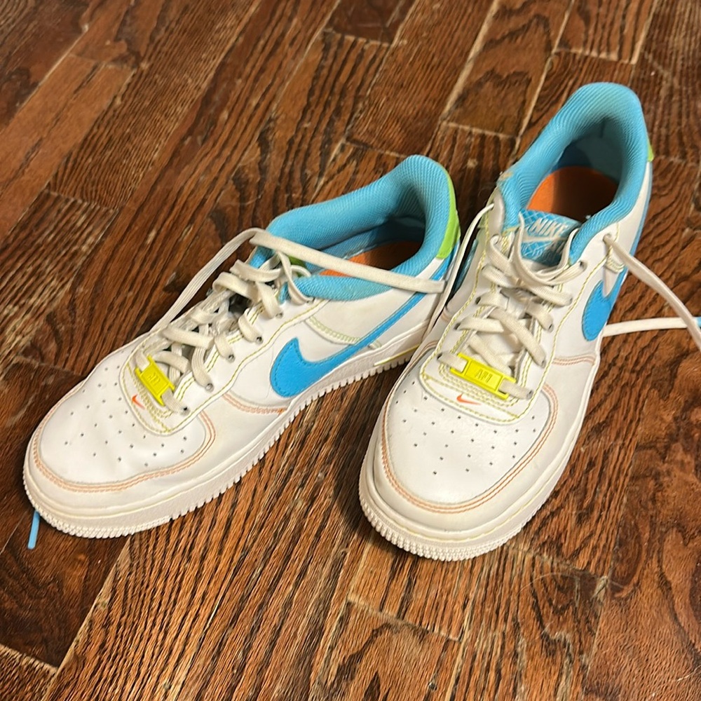 Nike Air Force 1, kids 5.5Y, low top, leather, Rainbow Stitch, $35